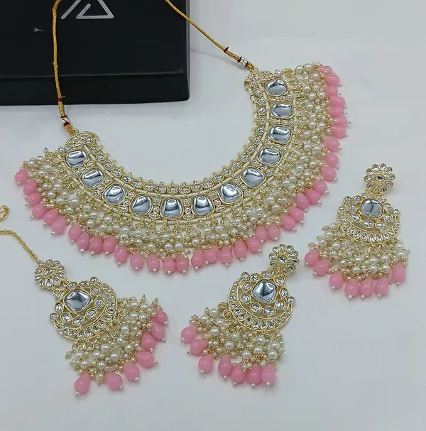 Pink_Gold-plated_Necklace__Earring_&_Maang_Tikka_Set__For_Women