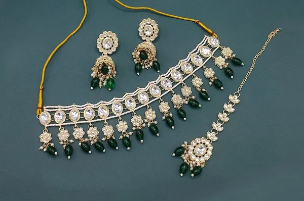 Green_Gold-plated_Necklace__Earring_&_Maang_Tikka_Set__For_Women