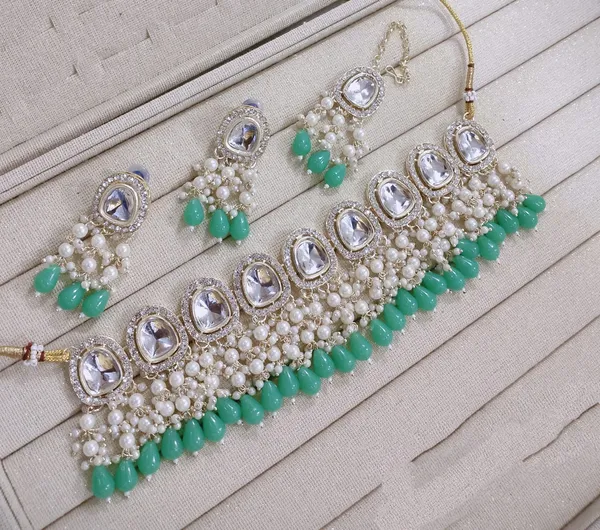 Green_Gold-plated_Necklace__Earring_&_Maang_Tikka_Set__For_Women