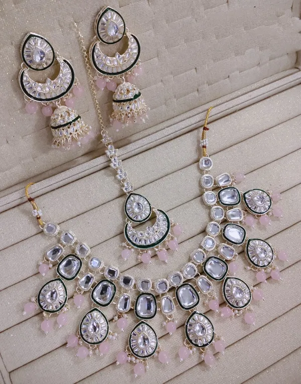 Green_Gold-plated_Necklace__Earring_&_Maang_Tikka_Set__For_Women
