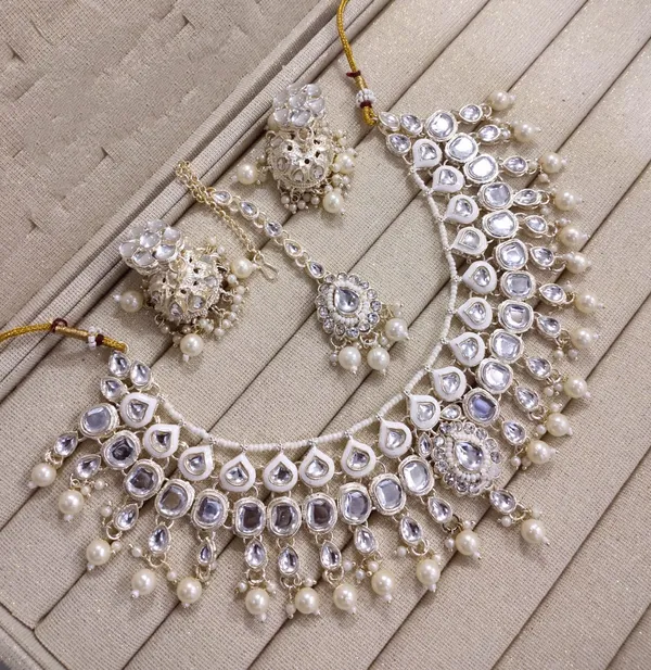 White_Gold-plated_Necklace__Earring_&_Maang_Tikka_Set__For_Women