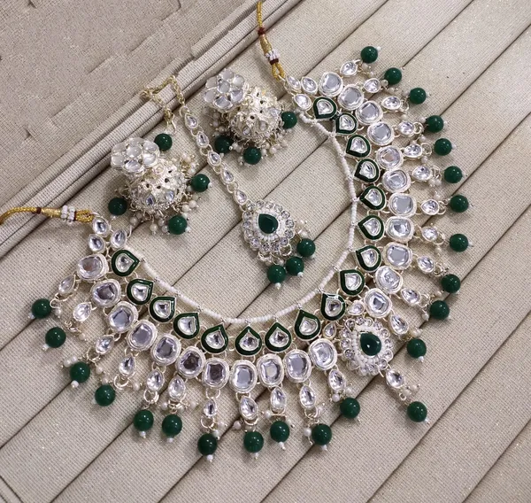 Green_Gold-plated_Necklace__Earring_&_Maang_Tikka_Set__For_Women