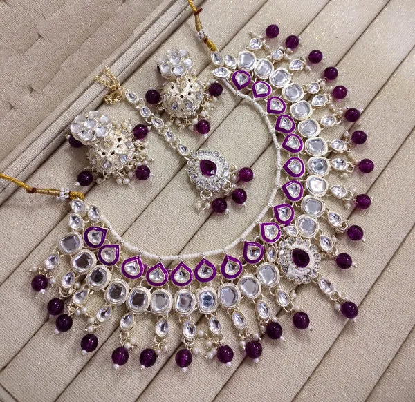 Purple_Gold-plated_Necklace__Earring_&_Maang_Tikka_Set__For_Women