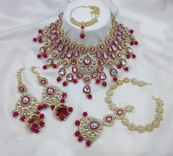 Pink_Gold-plated_Necklace__Earring_&_Maang_Tikka_Set__For_Women