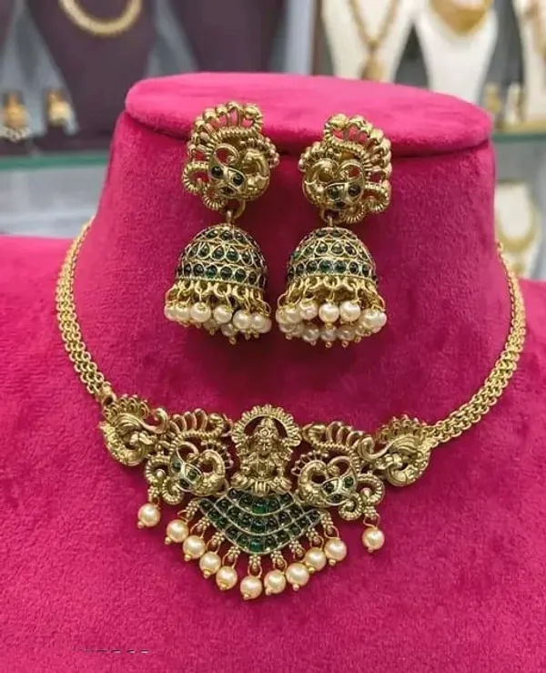 Green_Gold-plated_Necklace__Earring_&_Maang_Tikka_Set__For_Women