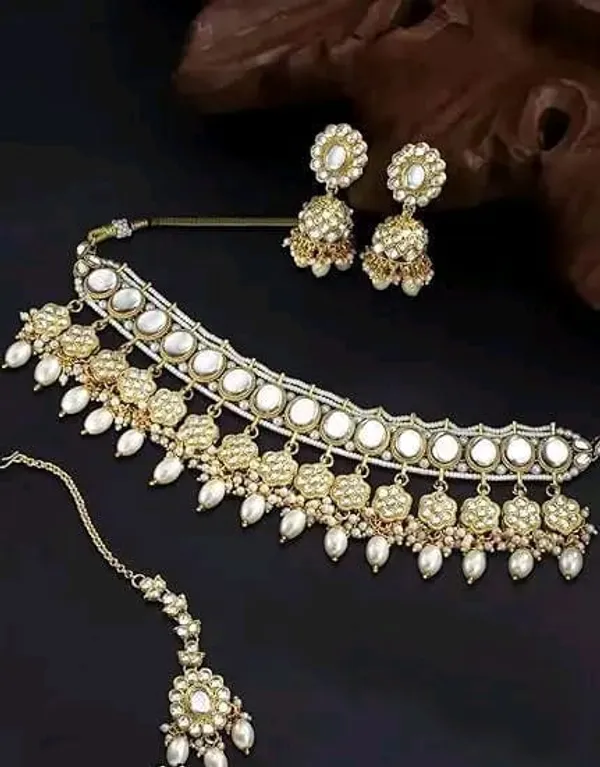 White_Gold-plated_Necklace__Earring_&_Maang_Tikka_Set__For_Women