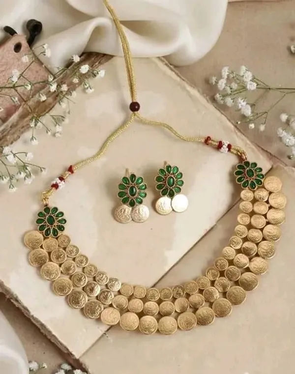 Green_Gold-plated_Necklace__Earring_&_Maang_Tikka_Set__For_Women
