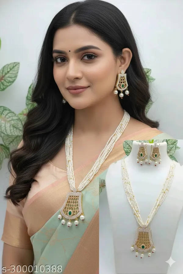 White_Premium_Brass_Earrings_&_Necklace_Jewellery_Set_For_Women_(Pack_Of_2)