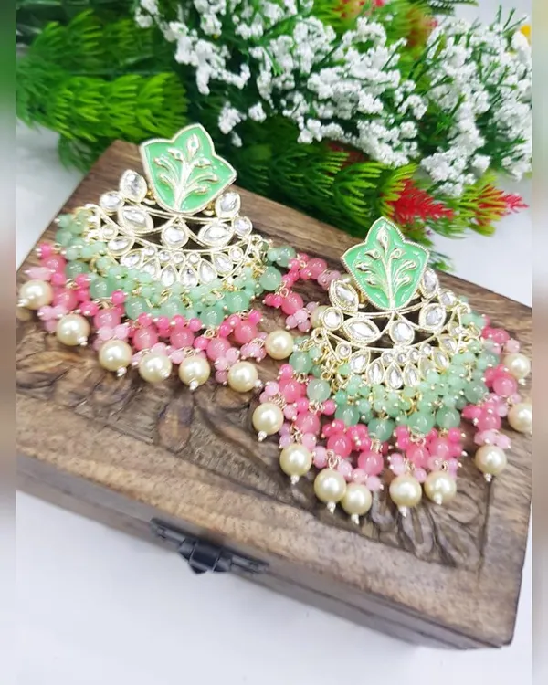 Green_&_Pink__Alloy_Jhumka_Earrings_For_Women