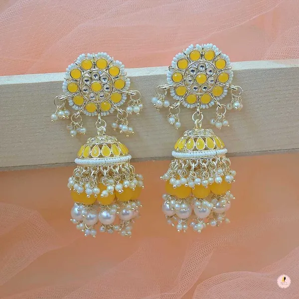 Yellow__Alloy_Jhumka_Earrings_For_Women