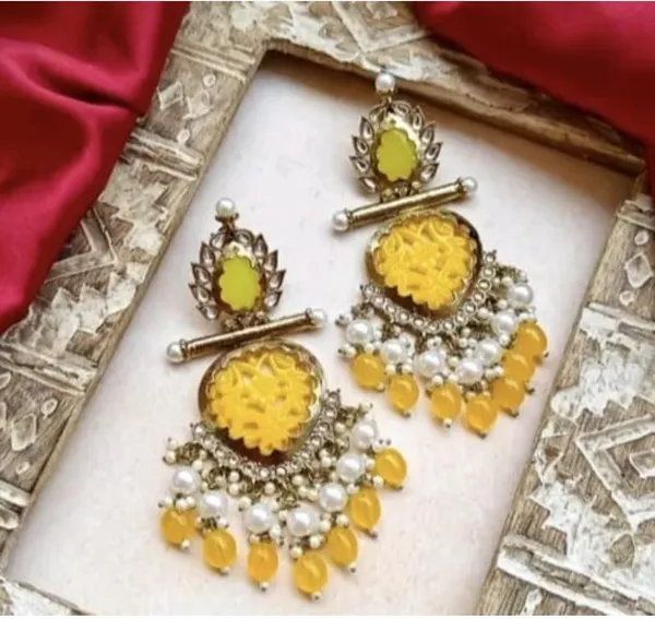 Yellow__Brass_Jhumka_Earrings_For_Women