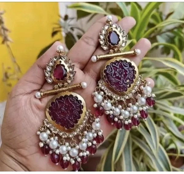 Maroon__Brass_Jhumka_Earrings_For_Women