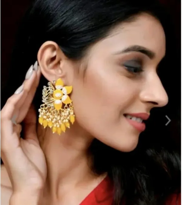 Yellow__Brass_Jhumka_Earrings_For_Women