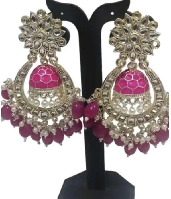 Pink__Brass_Jhumka_Earrings_For_Women