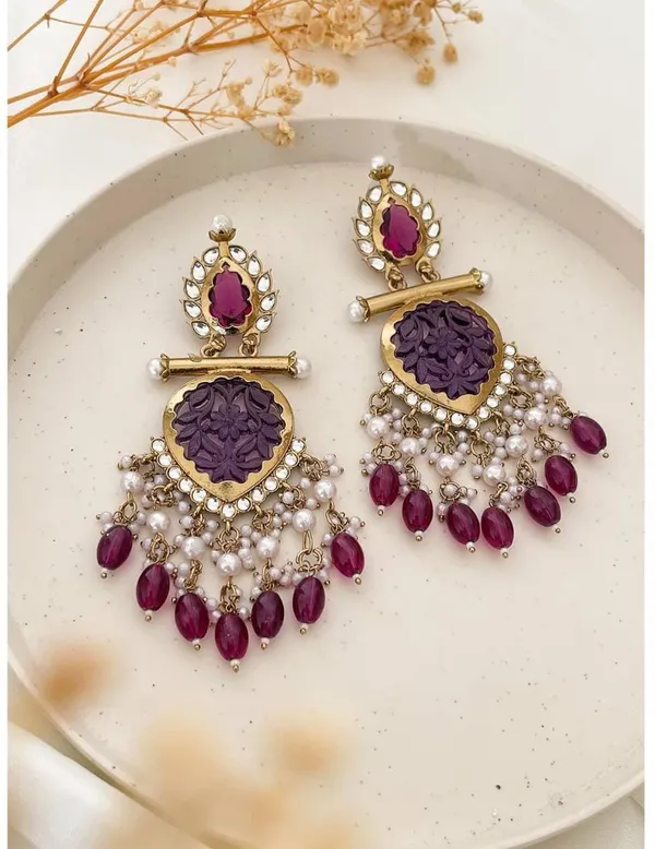 Maroon__Brass_Jhumka_Earrings_For_Women