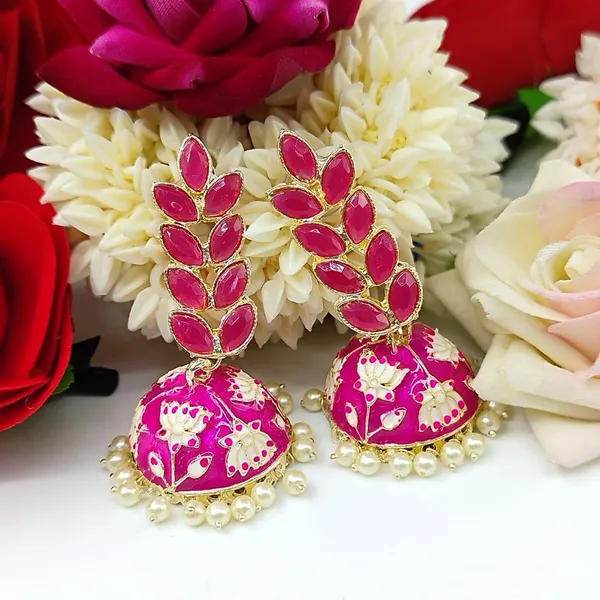 Pink__Brass_Jhumka_Earrings_For_Women