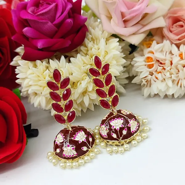Red__Brass_Jhumka_Earrings_For_Women