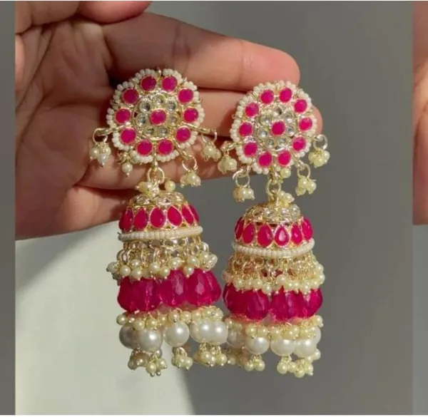 Pink__Brass_Jhumka_Earrings_For_Women