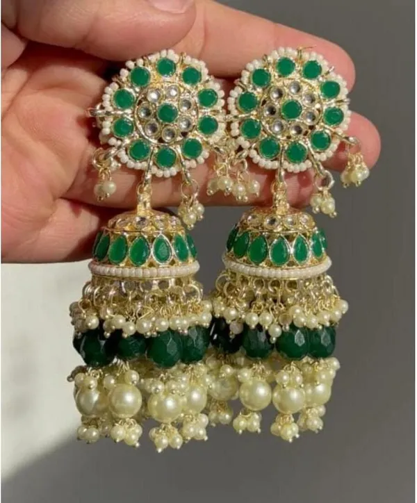 Green__Brass_Jhumka_Earrings_For_Women