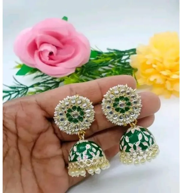 Green__Brass_Jhumka_Earrings_For_Women