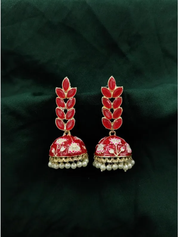 Red__Brass_Jhumka_Earrings_For_Women