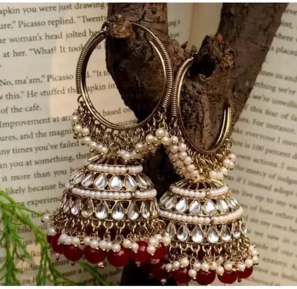 Red__Brass_Jhumka_Earrings_For_Women