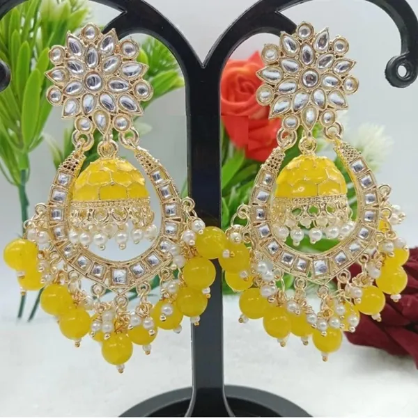 Yellow__Alloy_Clip-On_Chandbali_Earrings_For_Women