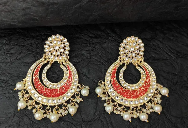 Red__Alloy_Clip-On_Chandbali_Earrings_For_Women