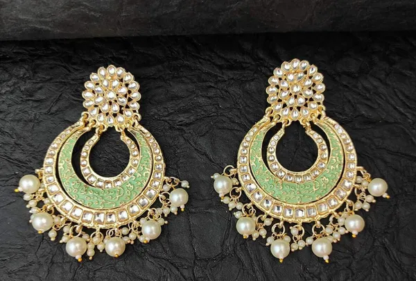 Green__Alloy_Clip-On_Chandbali_Earrings_For_Women