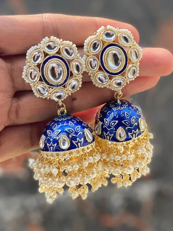 Blue__Alloy_Clip-On_Chandbali_Earrings_For_Women