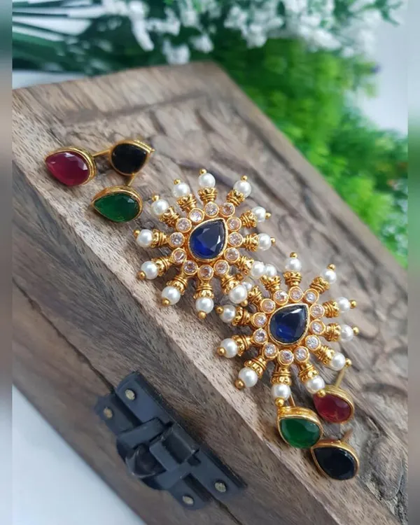 Green__Alloy_Clip-On_Chandbali_Earrings_For_Women