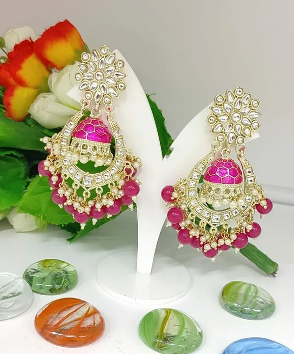 Pink__Alloy_Clip-On_Chandbali_Earrings_For_Women