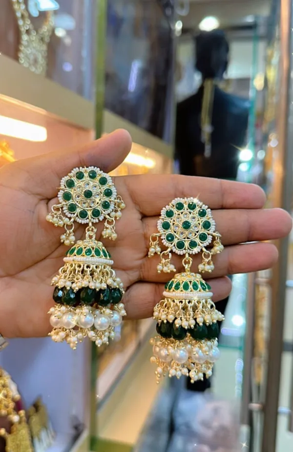 Green__Alloy_Clip-On_Chandbali_Earrings_For_Women