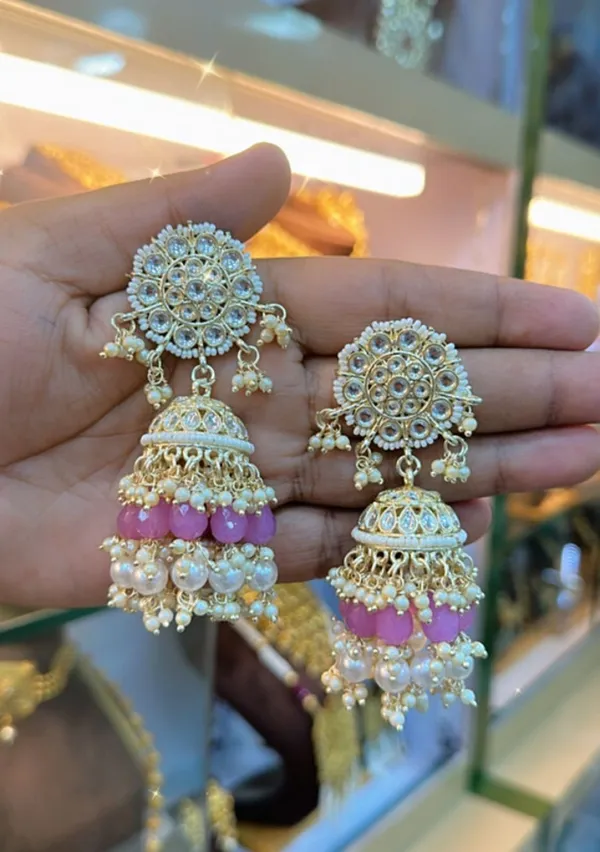 Pink_&_Gold__Alloy_Clip-On_Chandbali_Earrings_For_Women