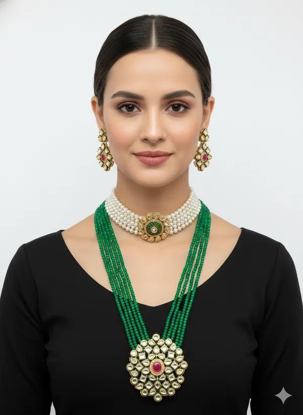 Green_Premium_Brass_Earrings_&_Necklace_Jewellery_Set_For_Women