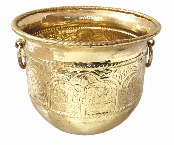 10"_Handmade_Carved_Brass_Planter_For_Home_Decor_Dia_10_x_Height_8_inch