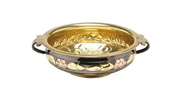 6"_Multicolor_Brass_Handcrafted_Plain_Floating_Flowers_Vastu_Puja_Gift_&_Decorative_Urli/Uruli_Bowl_For_Home,_Office,_Wedding_Decor