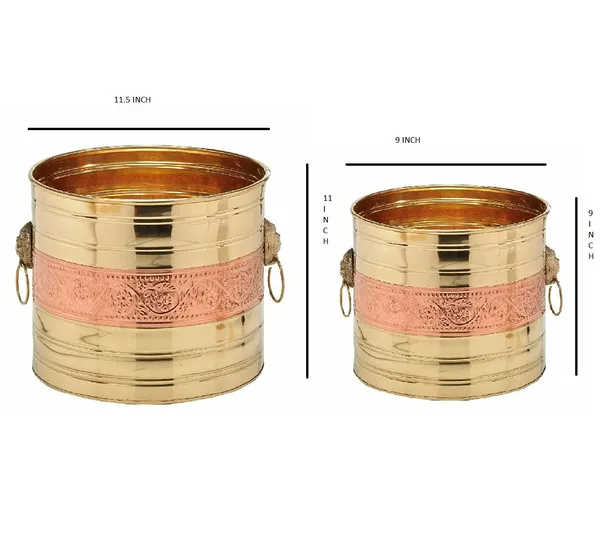 Pack_of_2_Copper_Brass_Decorative_Planter_For_Garden_&_Home_Decor_|_Dia_11.5_x_Height_11_inch_&_Dia_9_x_Height_9_inch