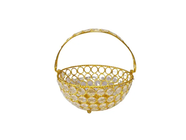 Sparkling_Crystal_Basket_Centerpiece_Adorned_With_Precious_Gems_For_Home_Decoration_/_Fruit_Basket_/_Home_Decoration_Gold_Coated_Crystal_Flower_Basket_/_Pooja_Basket_/_Candle_Holder_with_Handle