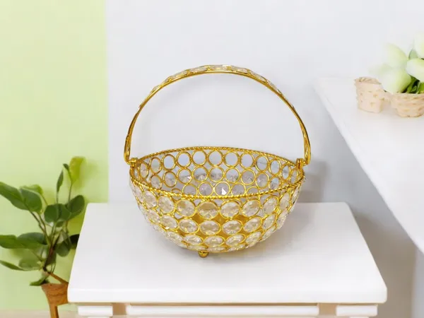 Sparkling_Crystal_Basket_Centerpiece_Adorned_With_Precious_Gems_For_Home_Decoration_/_Fruit_Basket_/_Home_Decoration_Gold_Coated_Crystal_Flower_Basket_/_Pooja_Basket_/_Candle_Holder_with_Handle