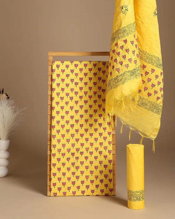 Bright_Yellow_Handloom_Block_Print_Unstitched_Dress_Material_For_Women