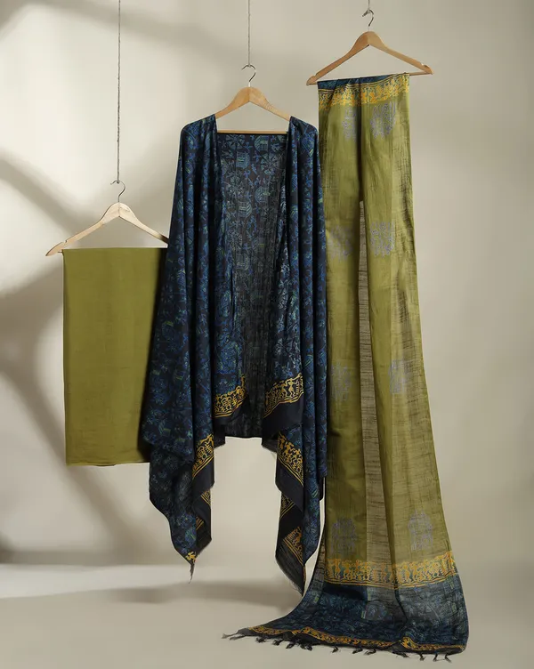 Bright_Green_Handloom_Tribal_Unstitched_Dress_Material_For_Women