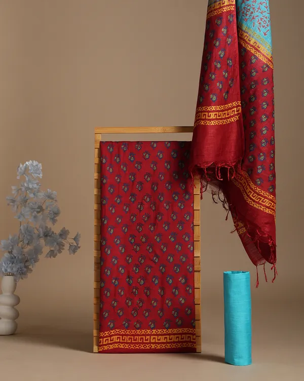 Dark_Red_Handloom_Floral_Unstitched_Dress_Material_For_Women