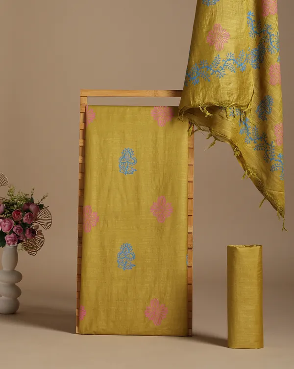 Dark_Yellow_Handloom_Floral_Unstitched_Dress_Material_For_Women