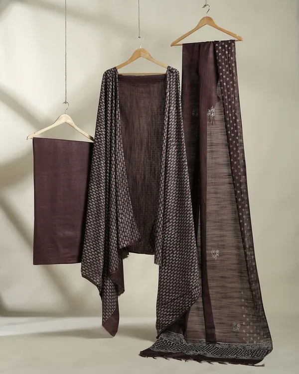 Dark_Brown_Handloom_Floral_Unstitched_Dress_Material_For_Women