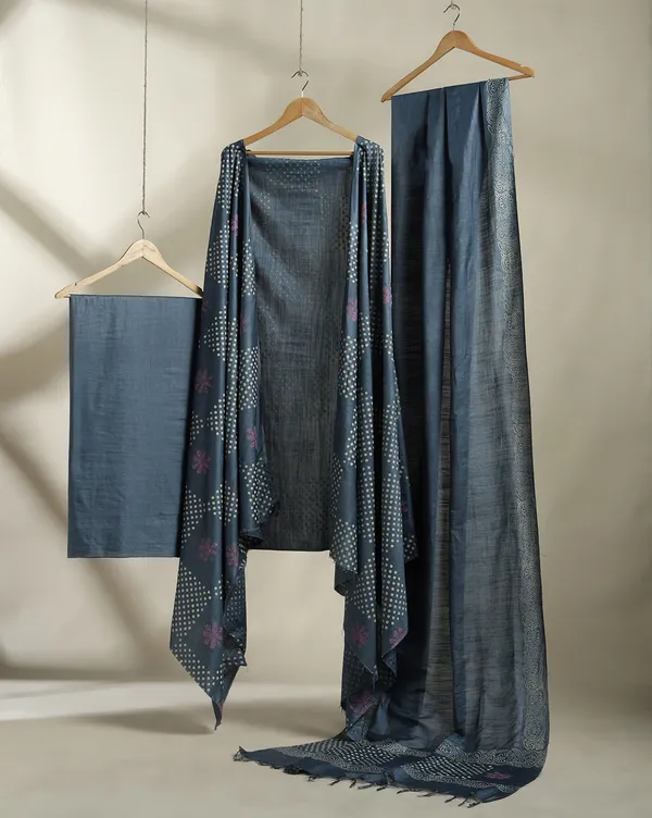 Dark_Grey_Handloom_Block_Print_Unstitched_Dress_Material_For_Women