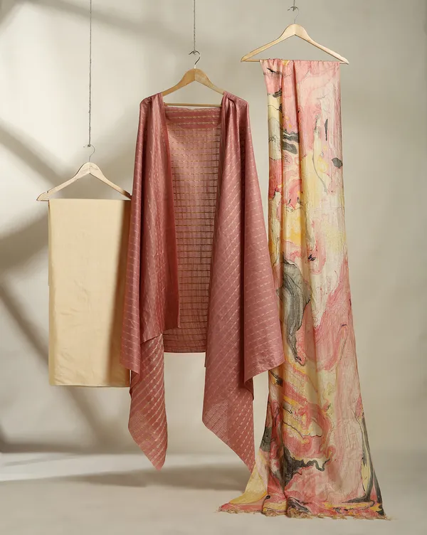 Dark_Peach_Handloom_Abstract_Unstitched_Dress_Material_For_Women