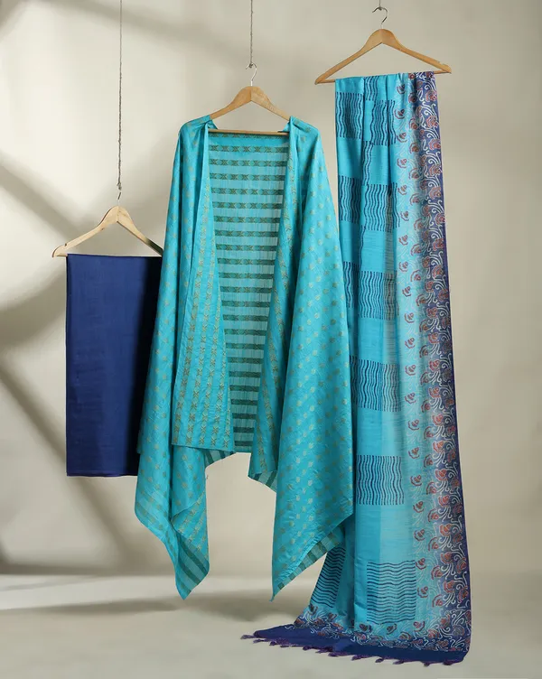 Bright_Blue_Handloom_Block_Print_Unstitched_Dress_Material_For_Women
