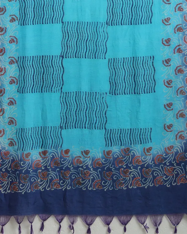 Bright_Blue_Handloom_Block_Print_Unstitched_Dress_Material_For_Women
