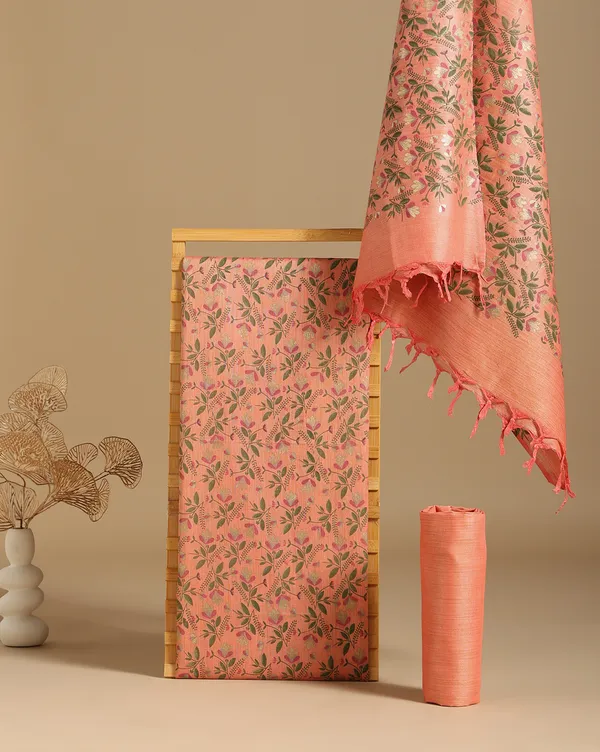 Dark_Peach_Handloom_Floral_Unstitched_Dress_Material_For_Women